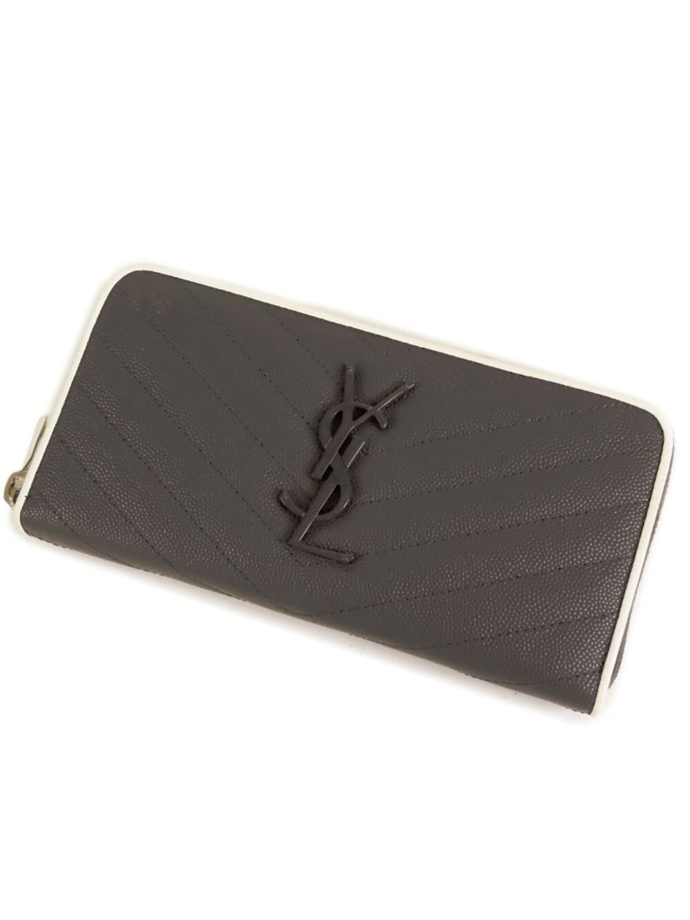 Saint Laurent Monogram Full Zip Wallet Gray White Leather Matelasse - Picture 1 of 9